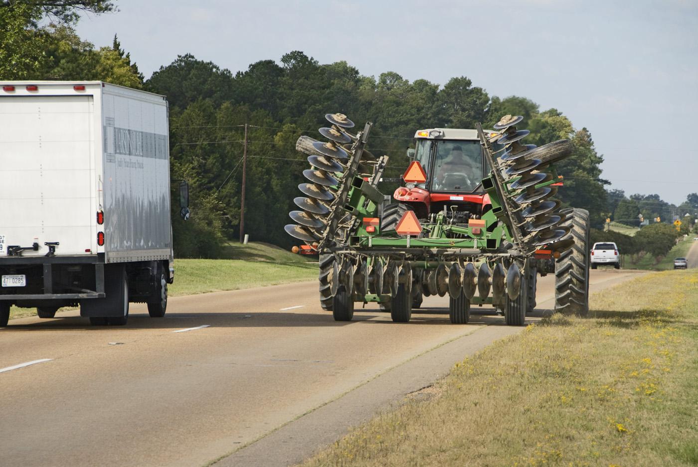 Photo by Marco Nicovich via Mississippi State University -- http://extension.msstate.edu/news/feature-story/2008/farm-machines-cars-share-fall-highways