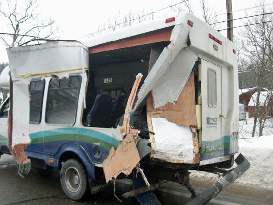 Bus destroyed by truck accident